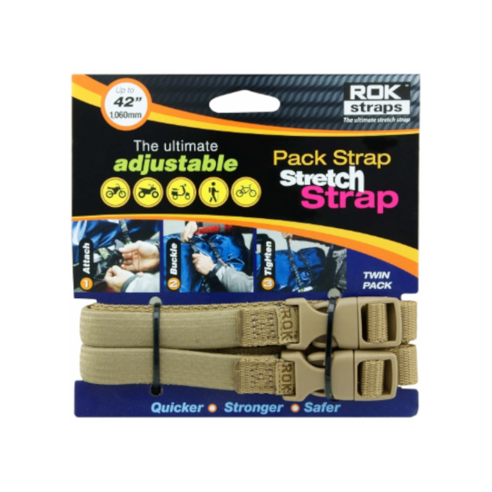 ROK STRAPS - MOTORCYCLE STRETCH STRAP 42'' 1060MM COYOTE TAN